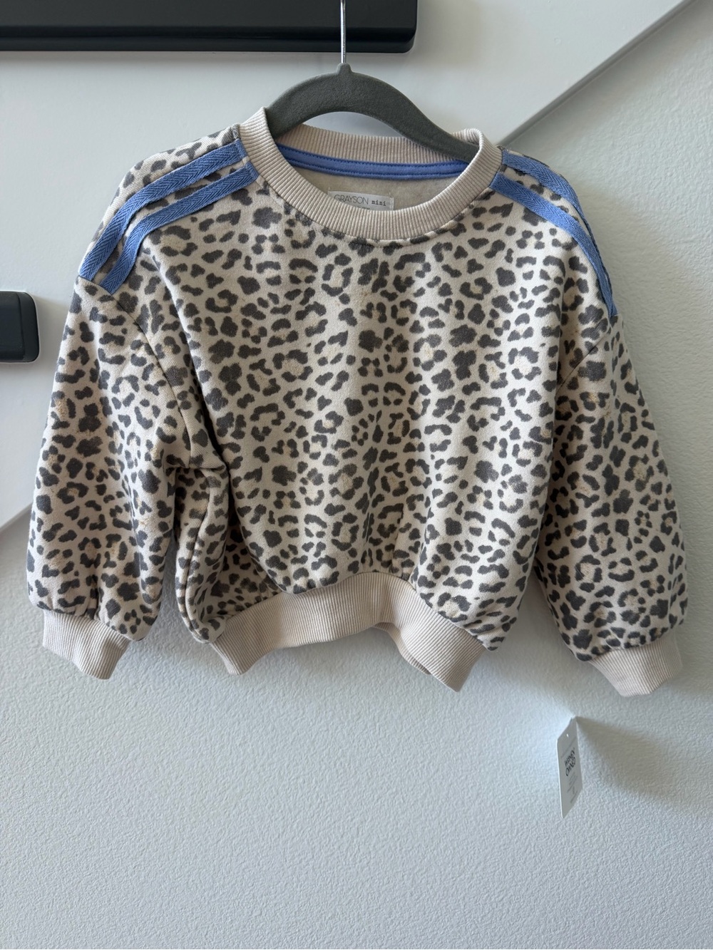NWT Grayson Mini Toddler Leopard Print Sweatshirt with Blue Stripe